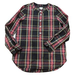 J.Crew Black Plaid Blouse with Embellished Buttons – Polished Classic | Size XXS
